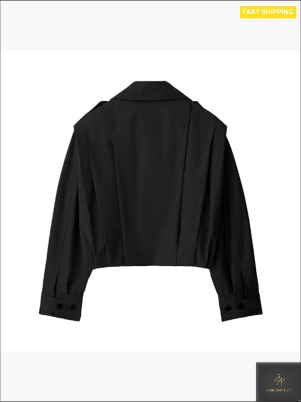Cropped Pleated Jacket Casual Lapel Collar Long Sleeve Button Down Trench Coat - Picture 4 of 7